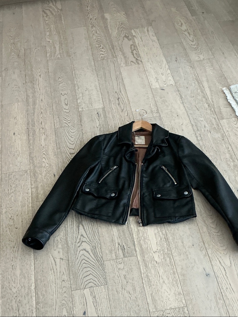 We The Free Black Leather Cropped Moto Jacket